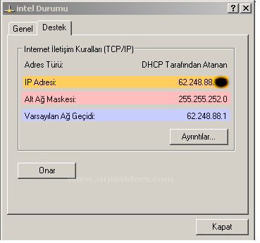 Ip Adresi,dhcp,alt Ağ Maskesi,varsayılan Ağ Ge&ccedil;iti